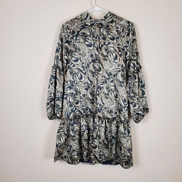 Laundry by Shelli Segal Paisley Collard Mini Button-up Shirt Dress Size 2 - Picture 1 of 7